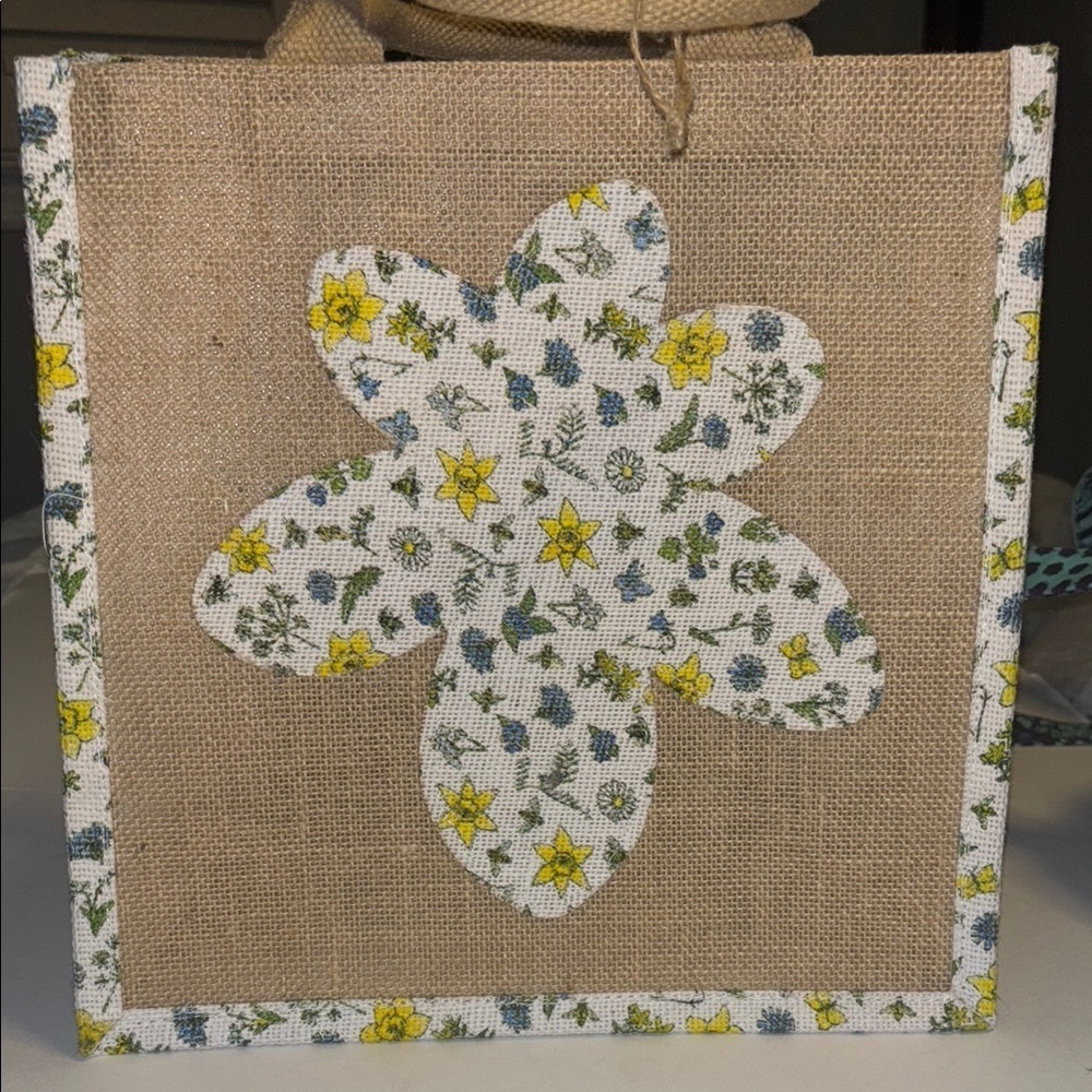 Floral Burlap Tote Bag